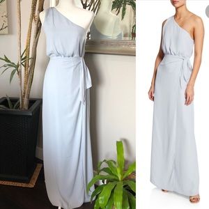 WAYF Ocean Mist One Shoulder Wrap Front Maxi Dress